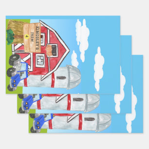 Hoja De Papel De Regalo Tractor azul de granja MacDonald's personalizado