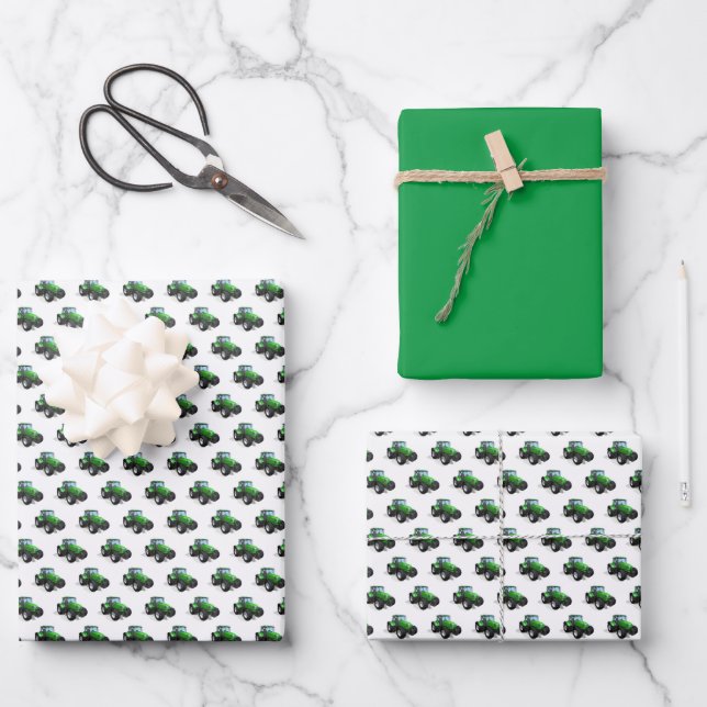 Hoja De Papel De Regalo Tractores verdes (Anverso)