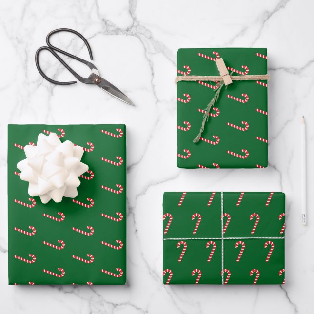 Hoja De Papel De Regalo Traditional candy cane & green (Anverso)