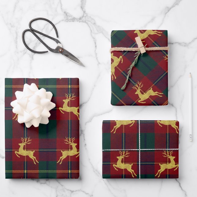 Hoja De Papel De Regalo Traditional Christmas Reindeer Plaid (Anverso)