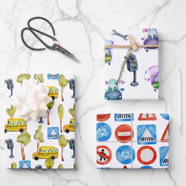 Hoja De Papel De Regalo Tráfico de construcción de carreteras alumbran el  (Anverso)