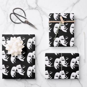 Hoja De Papel De Regalo Tragedia de humor Máscara de teatro blanco y negro