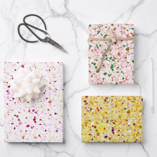 Hoja De Papel De Regalo Trama de cosecha rosa dorada retro Terrazzo (Anverso)
