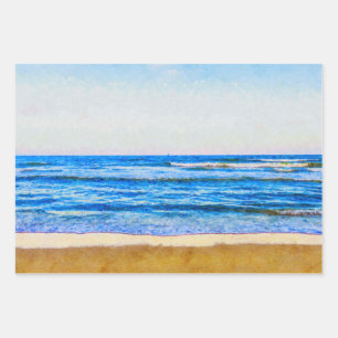 Hoja De Papel De Regalo Tranquilo estilo acuático Blue Ocean & Sandy Beac