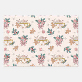 Hoja De Papel De Regalo Tratamientos de Navidades de Gingerbread Retro