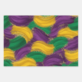 HOJA DE PAPEL DE REGALO TRAZOS DE PINCEL DE MARDI GRAS AMARILLO VERDE MORA