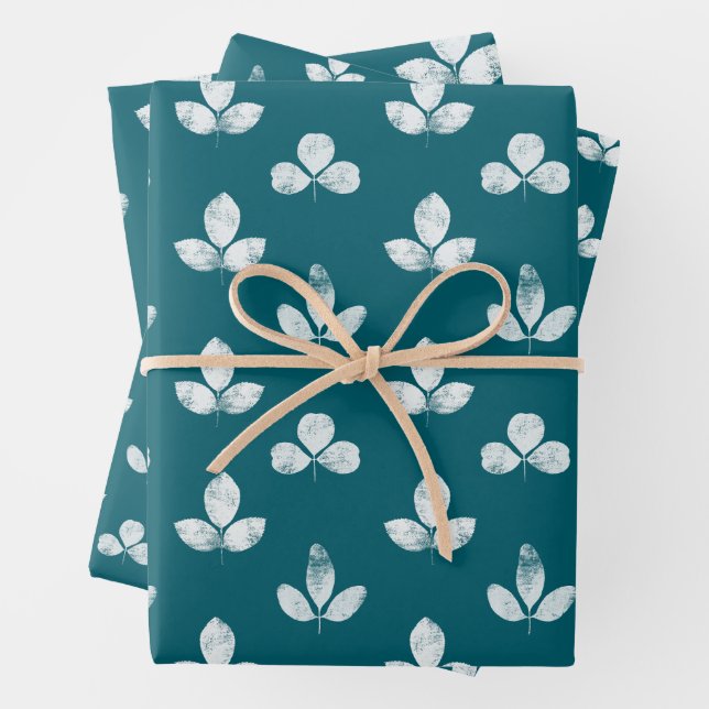 Hoja De Papel De Regalo Trébol blanco Teal  (In situ)