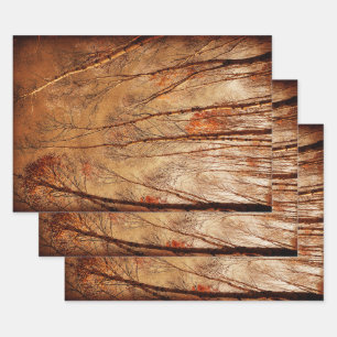 Hoja De Papel De Regalo  Trees Vintage Brown Naranja Woodland Forest