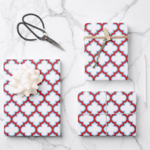 Hoja De Papel De Regalo Trellis blanca y roja, Entramado, Quatrefoil