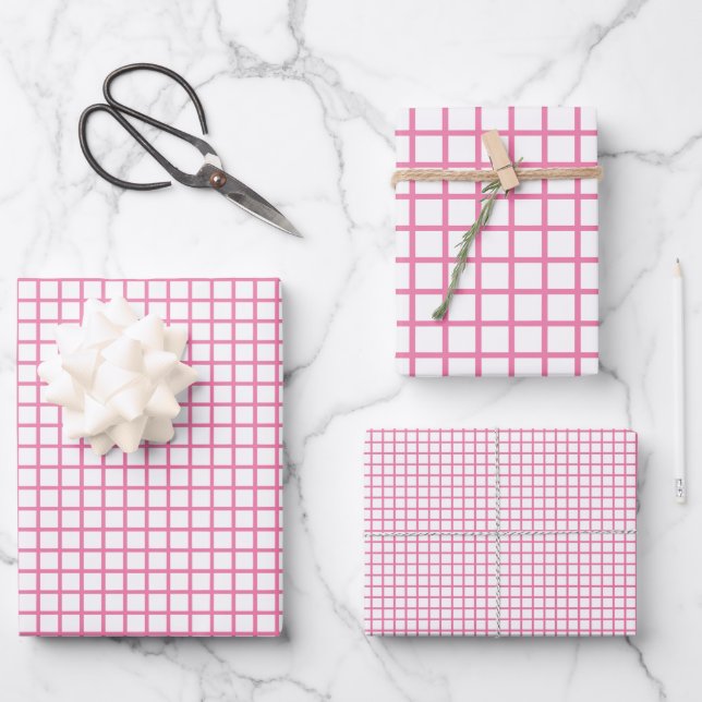 Hoja De Papel De Regalo Trellis Fuchsia Rosa - Blanco (Anverso)