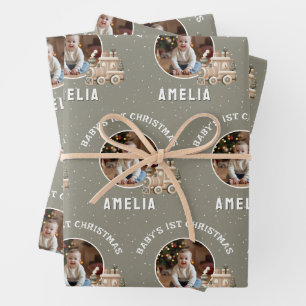 Hoja De Papel De Regalo Tren Neutral de Navidad para bebé, recuerdo fotogr