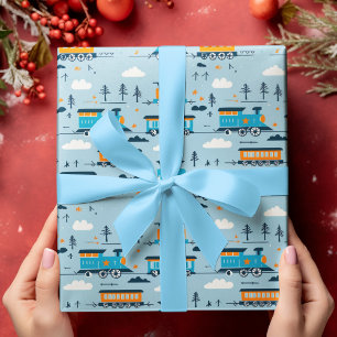 Hoja De Papel De Regalo Tren y árboles navidades