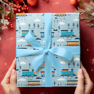 Hoja De Papel De Regalo Tren y árboles navidades