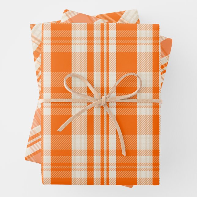 Hoja De Papel De Regalo Trendy & Chic Orange & Cream Plaid Patterns (Trendy & Chic Orange & Cream Plaid Patterns Wrapping Paper Sheets)