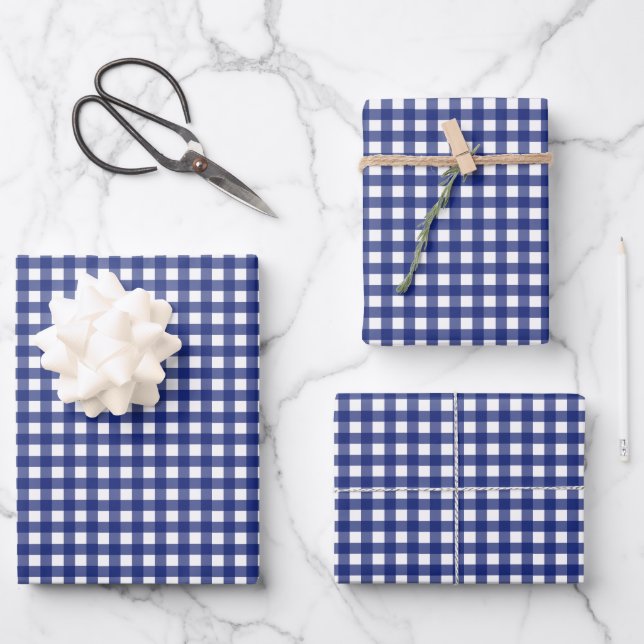Hoja De Papel De Regalo trendy de gingham azul (Anverso)