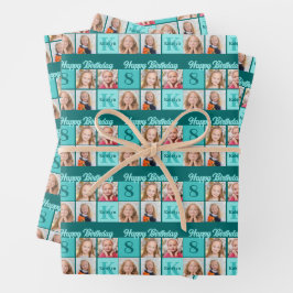Hoja De Papel De Regalo Trendy Teal Birthday Party Custom Photo Collage