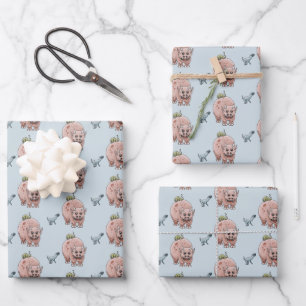 Hoja De Papel De Regalo Tres adorables dinosaurios de fantasía