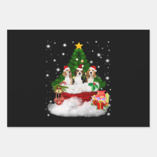 Hoja De Papel De Regalo Tres Beagles Santa Claus con árbol de Navidad