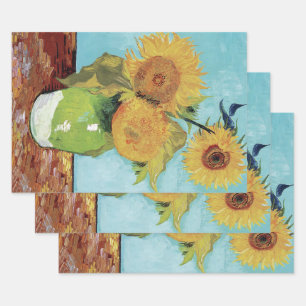 Hoja De Papel De Regalo Tres girasoles en un jarrón de Vincent van Gogh