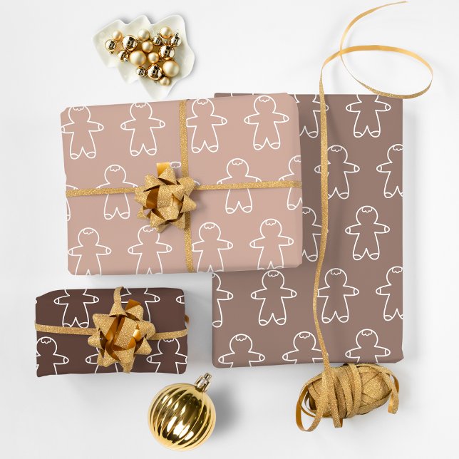 Hoja De Papel De Regalo Tres hombres de pan de jengibre de tonos marrones (Three Brown Tones Gingerbread Men Wrapping Paper Sheets)