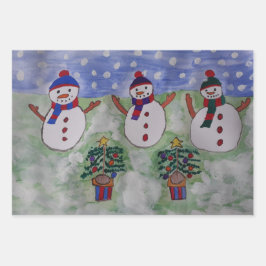 Hoja De Papel De Regalo Tres Navidades Snowmen