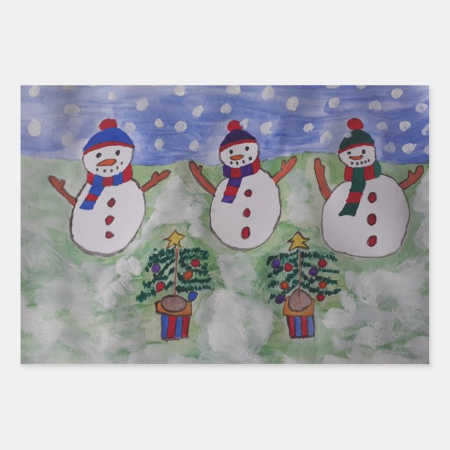 Hoja De Papel De Regalo Tres Navidades Snowmen (Anverso)