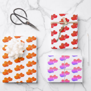 Hoja De Papel De Regalo Tres patrones de corazón vinculados sobre blanco