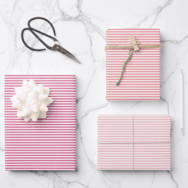 Hoja De Papel De Regalo Tres sombras de rayas rosas (Anverso)