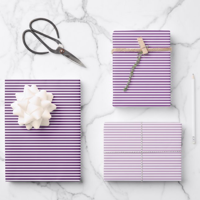 Hoja De Papel De Regalo Tres sombras Rayas púrpura (Anverso)