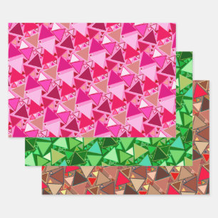 Hoja De Papel De Regalo Triángulos modernos de mediados de siglo, rosa, ve