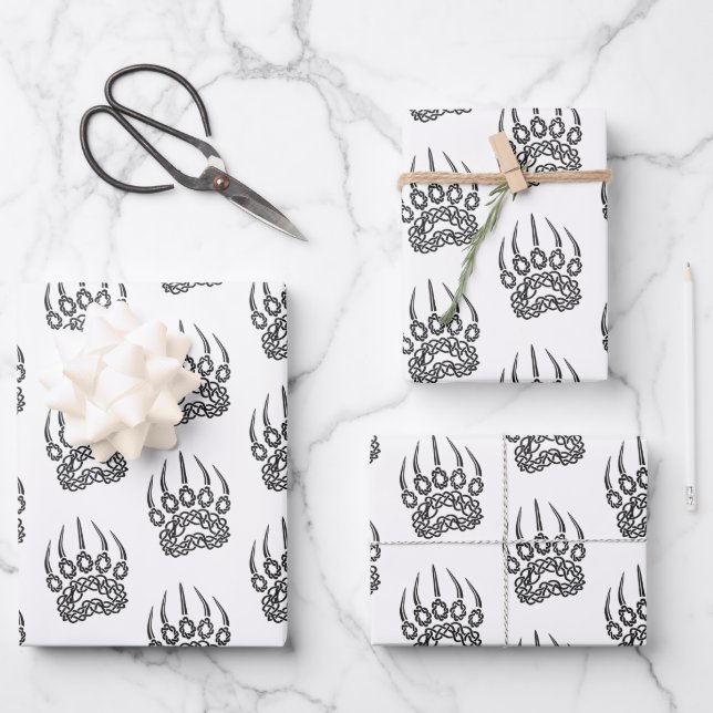 Hoja De Papel De Regalo Tribal Black Bear Paw (Anverso)