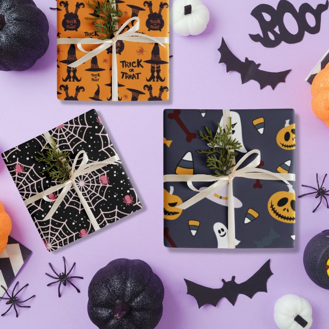 Hoja De Papel De Regalo Trick o Trek Halloween adorables símbolos (Trick or Treat Halloween cute symbols Wrapping Paper Sheets)