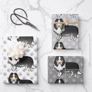 Hoja De Papel De Regalo Tricolor Rough Collie Cute Cartoe Patrón de perro