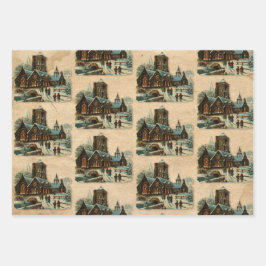 Hoja De Papel De Regalo Trineo de Navidad antiguo victoriano Iglesia