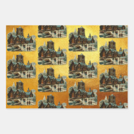 Hoja De Papel De Regalo Trineo de Navidad Victoriano Antiguo Iglesia Oro V