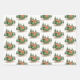 Hoja De Papel De Regalo Trineo de Navidad vintage acuarela