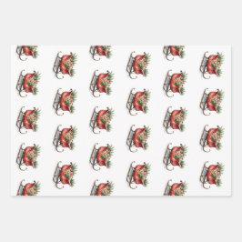 Hoja De Papel De Regalo Trineo de Navidad vintage acuarela
