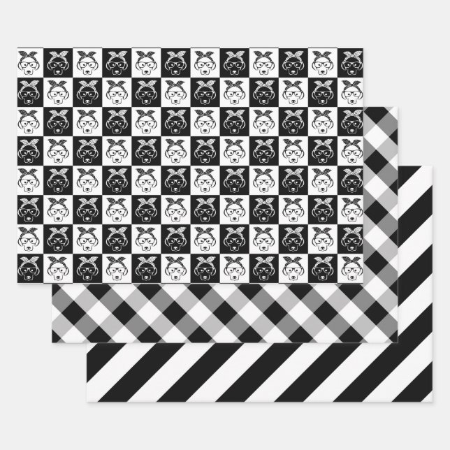 HOJA DE PAPEL DE REGALO TRIO BLANCO Y NEGRO (Set)