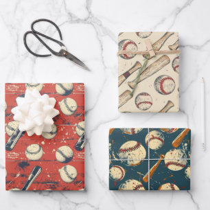 Hoja De Papel De Regalo Trío de béisbol retro 3