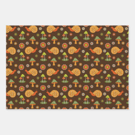 Hoja De Papel De Regalo Trío de Cottagecore para hongos retro