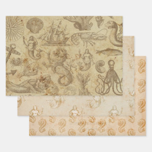 Hoja De Papel De Regalo Trío de criaturas marinas antiguas