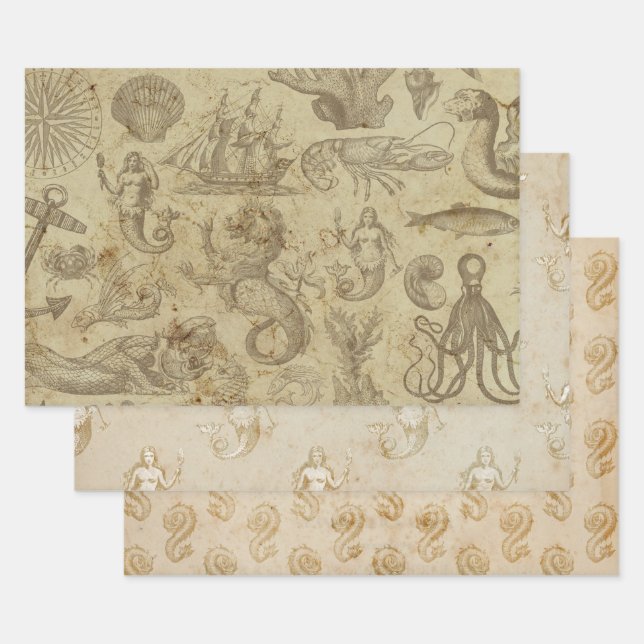 Hoja De Papel De Regalo Trío de criaturas marinas antiguas (Set)