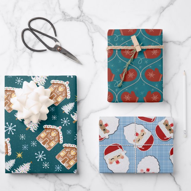 Hoja De Papel De Regalo Trío de envoltura de regalo de vacaciones (Anverso)