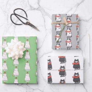 Hoja De Papel De Regalo Trio de gato navideño