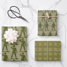 Hoja De Papel De Regalo Trio de Hombres del Ejército Verde