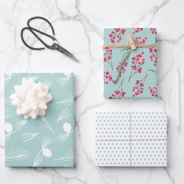 Hoja De Papel De Regalo Trío de invierno azul bonito (Anverso)