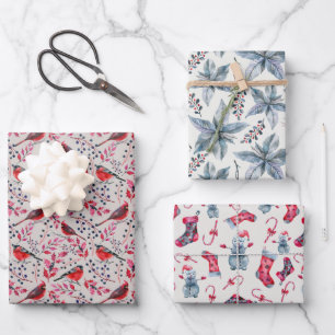 Hoja De Papel De Regalo Trío de Navidades de acuarela de época