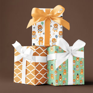 Hoja De Papel De Regalo Trío de patrón de león divertido sin foco