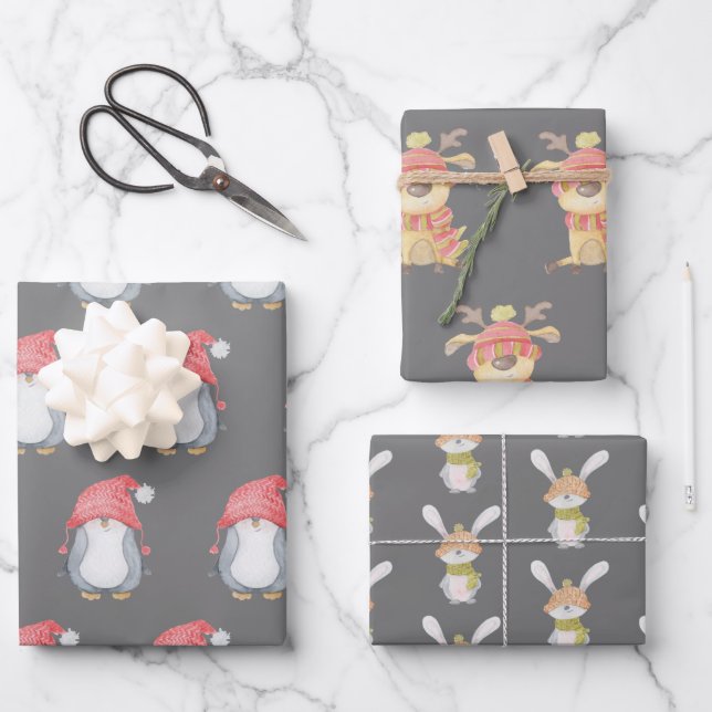 Hoja De Papel De Regalo Trio feriado de cristales de invierno (Anverso)