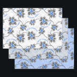 Hoja De Papel De Regalo Trio floral azul holandés<br><div class="desc">¡Hau’oli Hanukaha es Hawai'ian para Feliz Hanukkah! Este ilustracion muestra una interpretación tropical del holly en los colores de Hanukkah y los sutiles gradientes. La letra está empolvada de nieve para una sorpresa adicional. Este diseño está disponible en una variedad de productos para el hogar y ropa para toda la...</div>